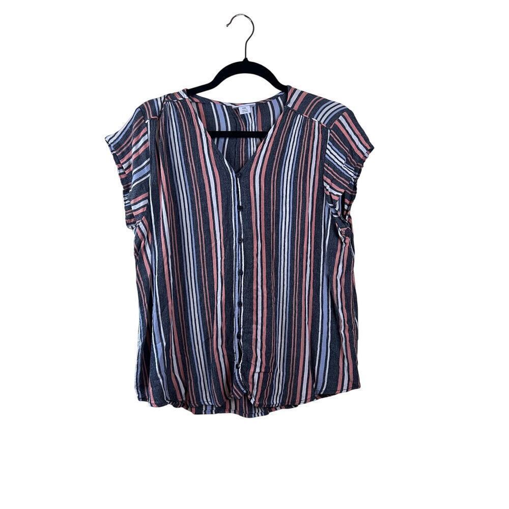 Liz Claiborne Pink, Blue and Gray Striped Blouse Size XXL